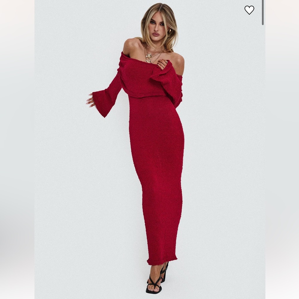 Princess Polly Off-Shoulder Red Long Sleeve Dress
